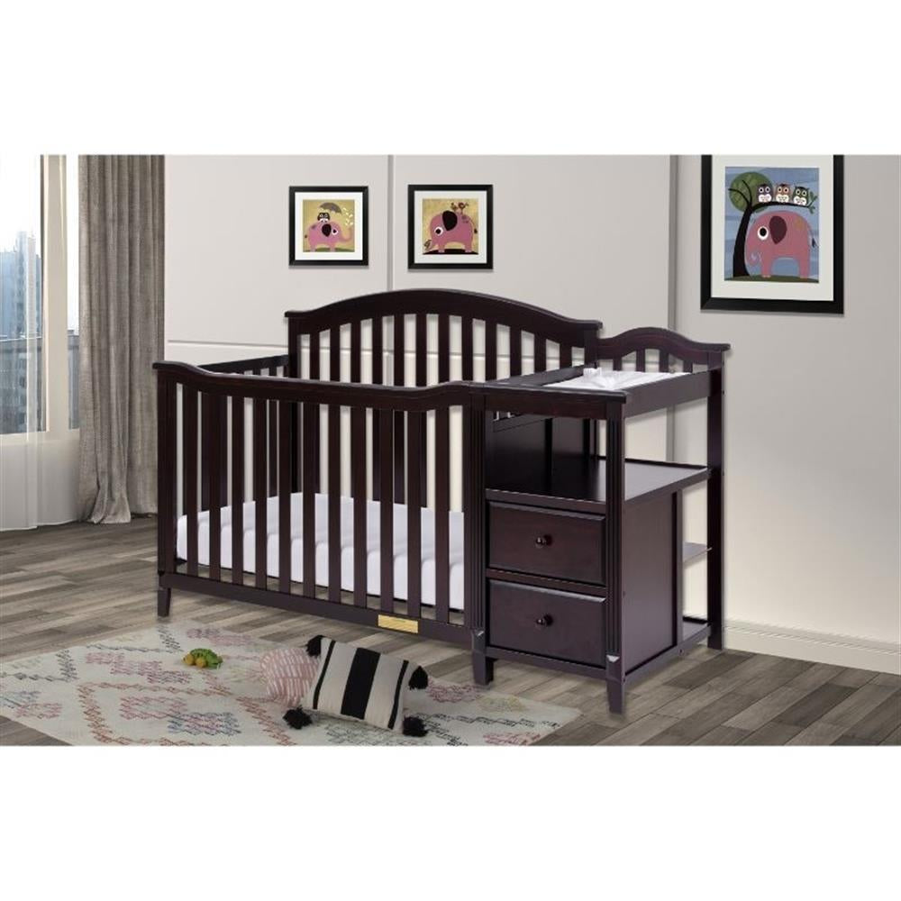 Kali 4-In-1 Convertible Crib and Changer with Toddler Guardrail Espresso