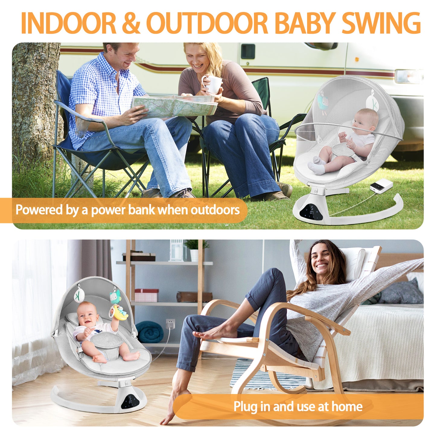 Baby Swing, Baby Swings for Infants Electirc Baby Rocker Bouncer with Remote Control and Music, Gray