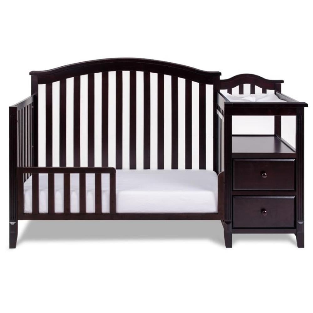 Kali 4-In-1 Convertible Crib and Changer with Toddler Guardrail Espresso