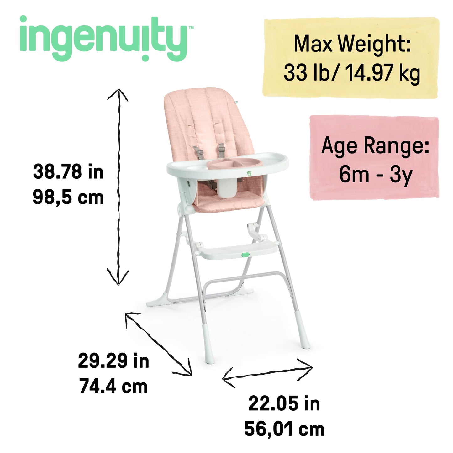 Ity by Sun Valley Compact Folding High Chair - for Ages 6 Months and Up, Unisex - Pink