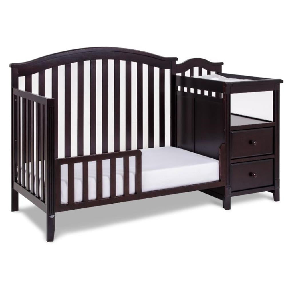 Kali 4-In-1 Convertible Crib and Changer with Toddler Guardrail Espresso