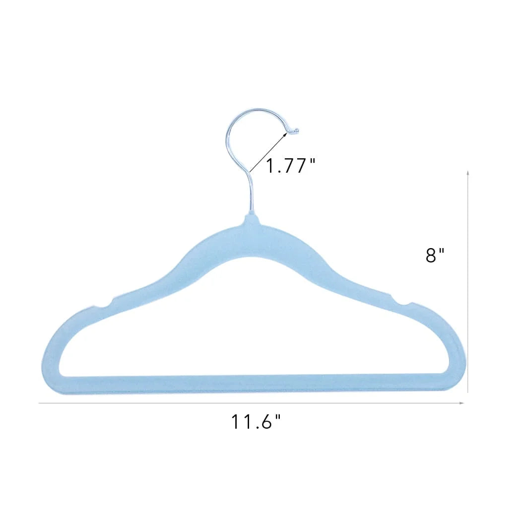 Kids Velvet Clothes Hangers, Non Slip Baby Hangers Blue (11.6" Inch - 40 Pack)