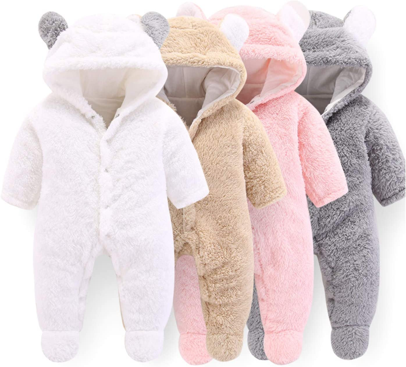 VNVNE Newborn Baby Cartoon Bear Snowsuit Warm Fleece Hooded Romper Jumpsuit