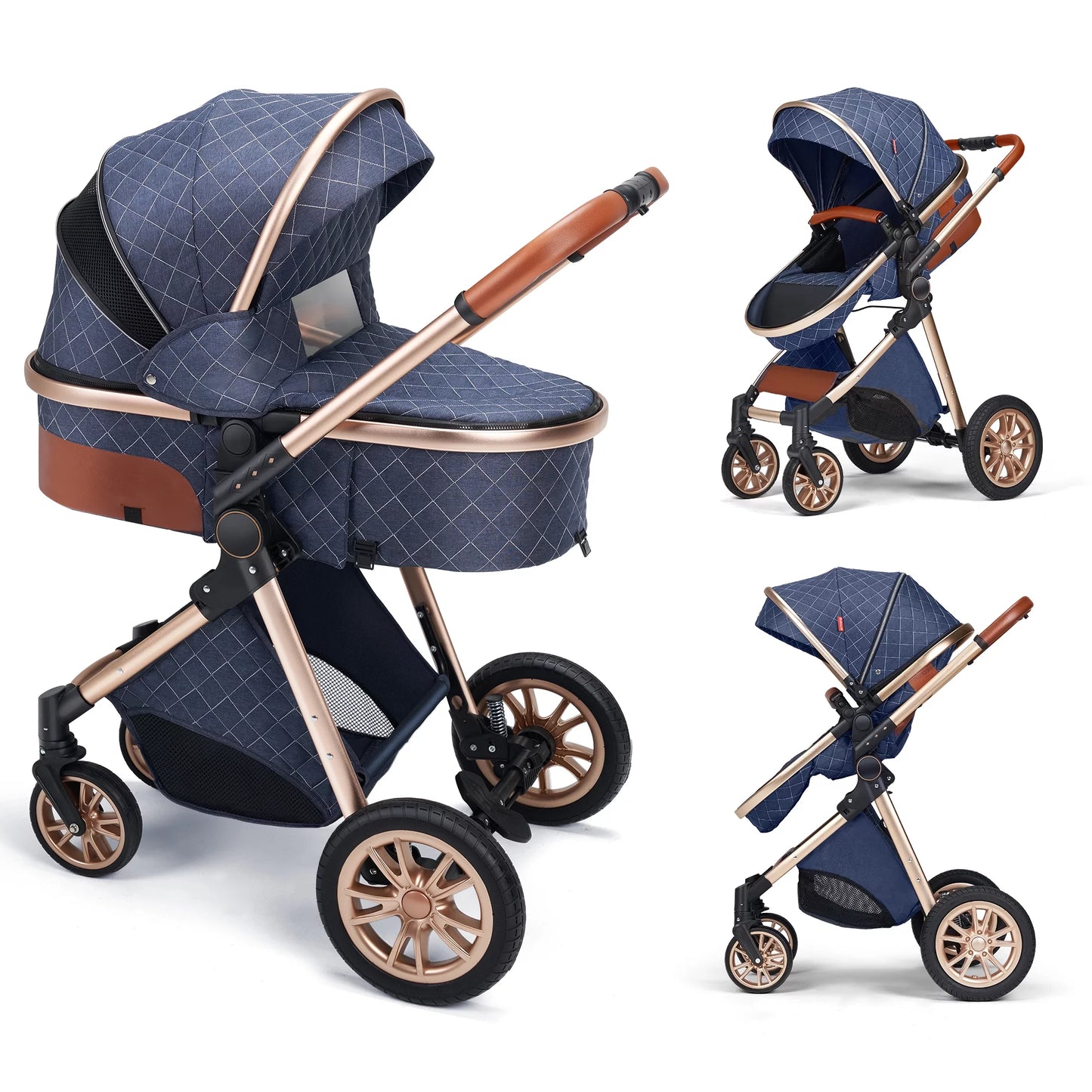 High Landscape Baby Stroller Folding Reversible Seat,Unisex,Blue