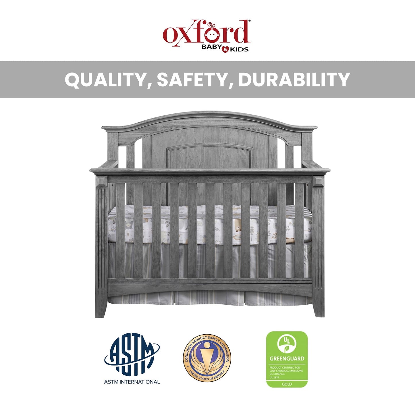 Willowbrook 4-In-1 Convertible Crib, Graphite Gray, GREENGUARD Gold Certified, Wooden Crib