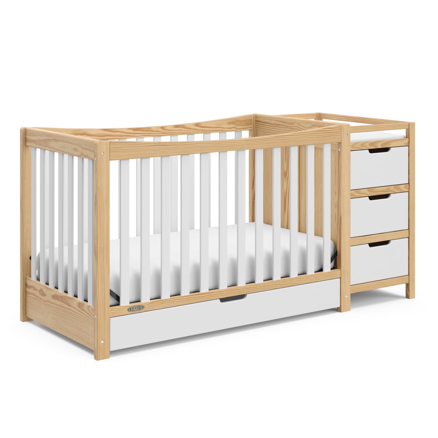 Remi 4-In-1 Convertible Baby Crib and Changer, White/Natural