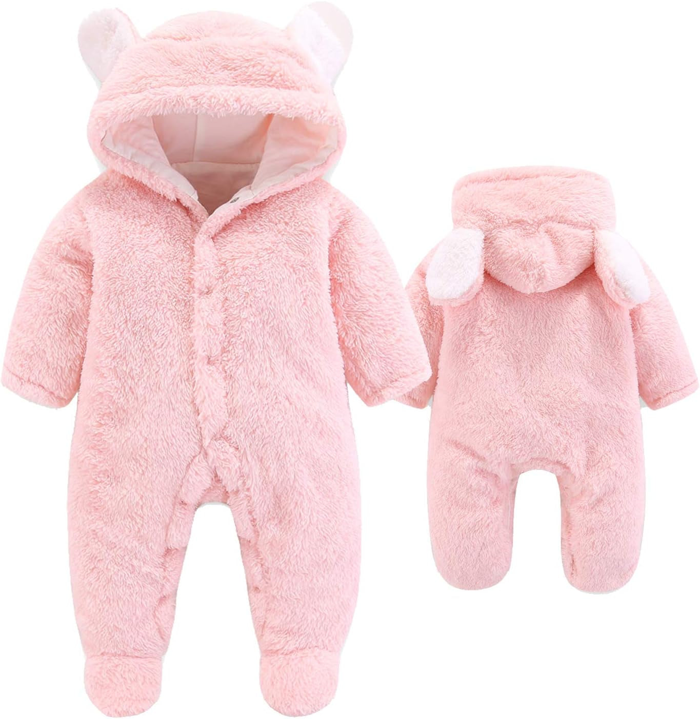 VNVNE Newborn Baby Cartoon Bear Snowsuit Warm Fleece Hooded Romper Jumpsuit