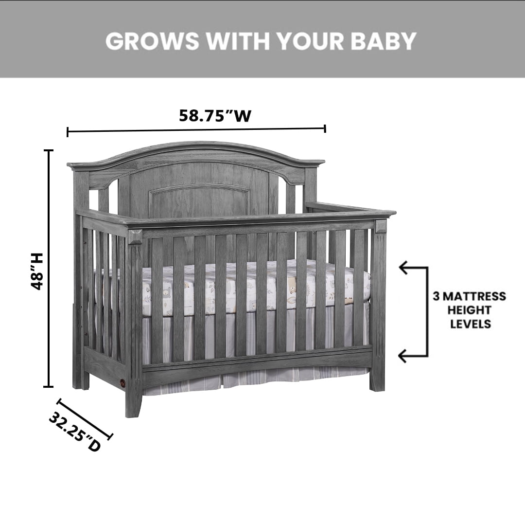 Willowbrook 4-In-1 Convertible Crib, Graphite Gray, GREENGUARD Gold Certified, Wooden Crib