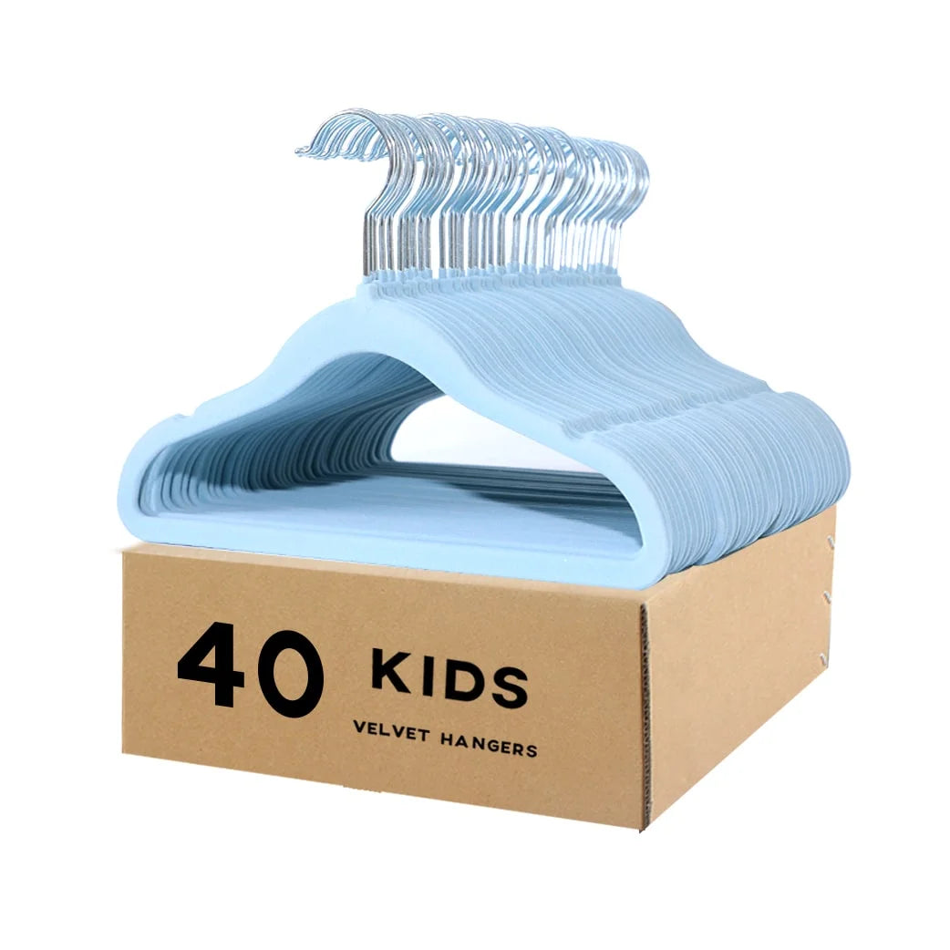 Kids Velvet Clothes Hangers, Non Slip Baby Hangers Blue (11.6" Inch - 40 Pack)